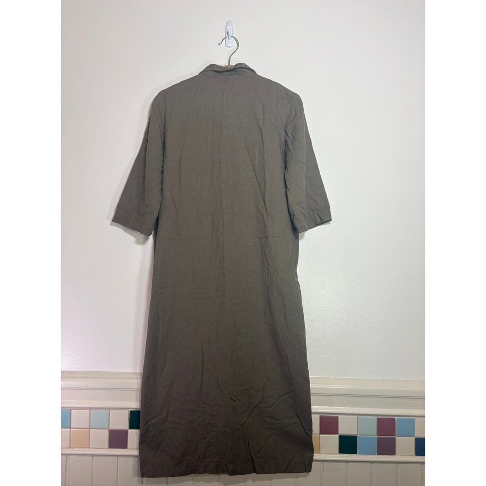 Native Brown Button Front Duster Shirt Dress Mid Length Pockets Tunic Boho Lagen - Picture 2 of 11